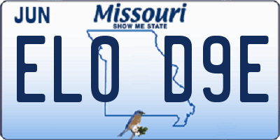 MO license plate EL0D9E
