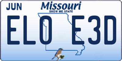 MO license plate EL0E3D