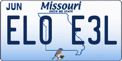 MO license plate EL0E3L