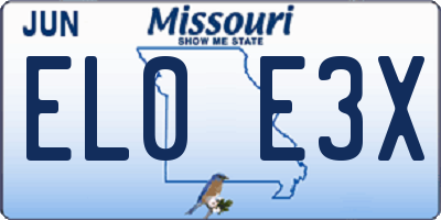 MO license plate EL0E3X