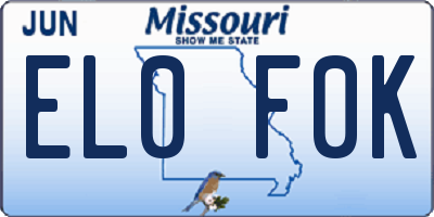MO license plate EL0F0K