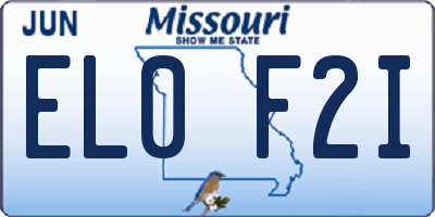MO license plate EL0F2I