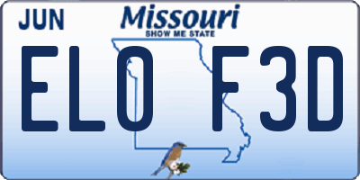 MO license plate EL0F3D