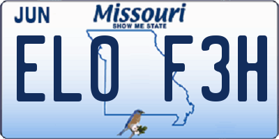 MO license plate EL0F3H