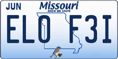 MO license plate EL0F3I
