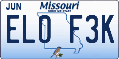 MO license plate EL0F3K