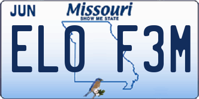 MO license plate EL0F3M