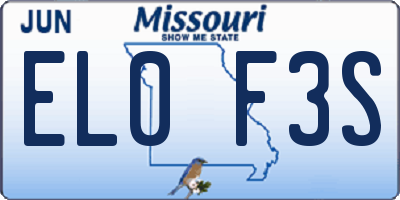 MO license plate EL0F3S