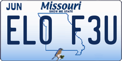 MO license plate EL0F3U
