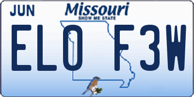 MO license plate EL0F3W