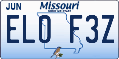 MO license plate EL0F3Z
