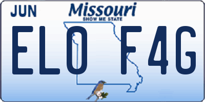 MO license plate EL0F4G