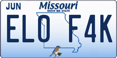 MO license plate EL0F4K