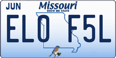 MO license plate EL0F5L