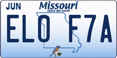 MO license plate EL0F7A