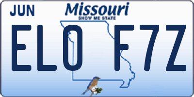MO license plate EL0F7Z
