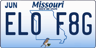 MO license plate EL0F8G