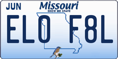 MO license plate EL0F8L