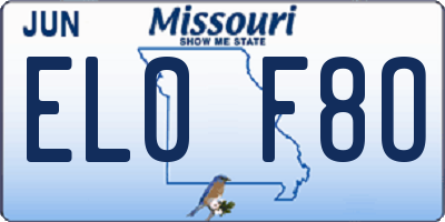 MO license plate EL0F8O