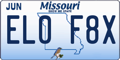 MO license plate EL0F8X