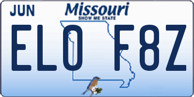 MO license plate EL0F8Z