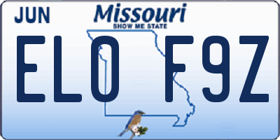 MO license plate EL0F9Z