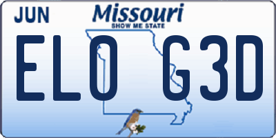 MO license plate EL0G3D