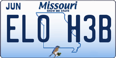 MO license plate EL0H3B