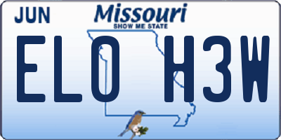 MO license plate EL0H3W