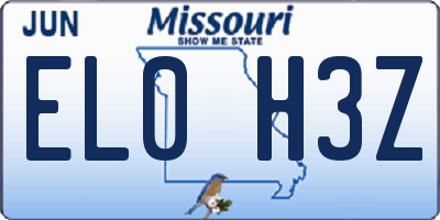 MO license plate EL0H3Z