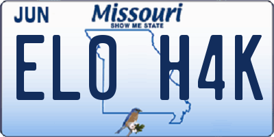 MO license plate EL0H4K