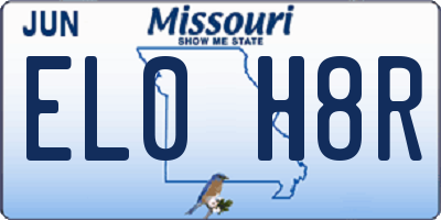 MO license plate EL0H8R