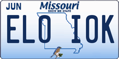 MO license plate EL0I0K
