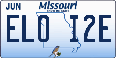 MO license plate EL0I2E