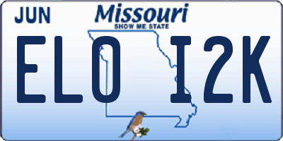 MO license plate EL0I2K