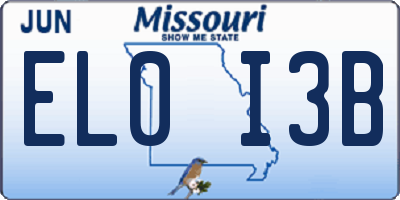 MO license plate EL0I3B