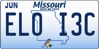 MO license plate EL0I3C