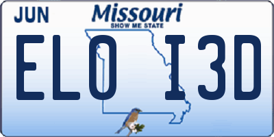MO license plate EL0I3D