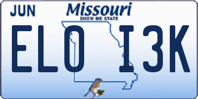 MO license plate EL0I3K
