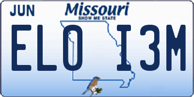 MO license plate EL0I3M