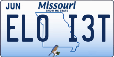 MO license plate EL0I3T