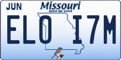 MO license plate EL0I7M