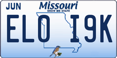 MO license plate EL0I9K