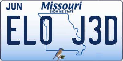 MO license plate EL0J3D