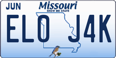 MO license plate EL0J4K