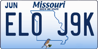 MO license plate EL0J9K