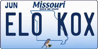 MO license plate EL0K0X