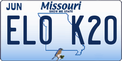 MO license plate EL0K2O