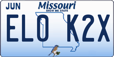 MO license plate EL0K2X