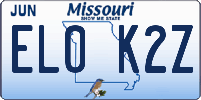MO license plate EL0K2Z